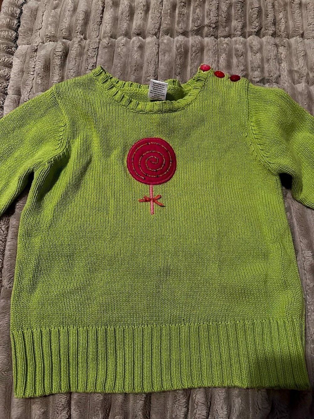 Gymboree Girls Size 8 Lime Green Knit Sweater with Pink Beaded Lollipop Appliqué
